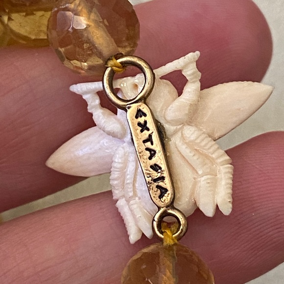 Rare EXTASIA Faceted Light Topaz Glass Bead BEE INSECT BUG Adjustable Necklace - Picture 9 of 9